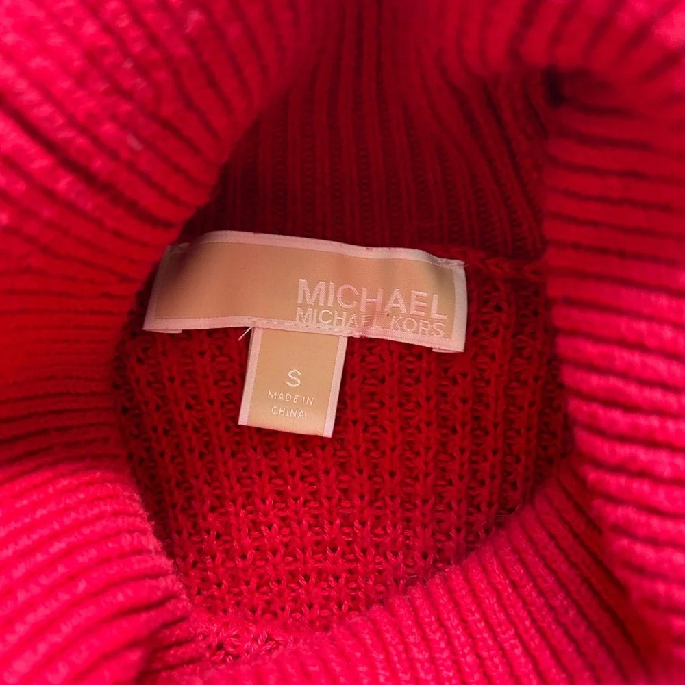 Michael Kors Womens Red Waffle Knit Turtleneck Sweater Raglan Sleeve Small